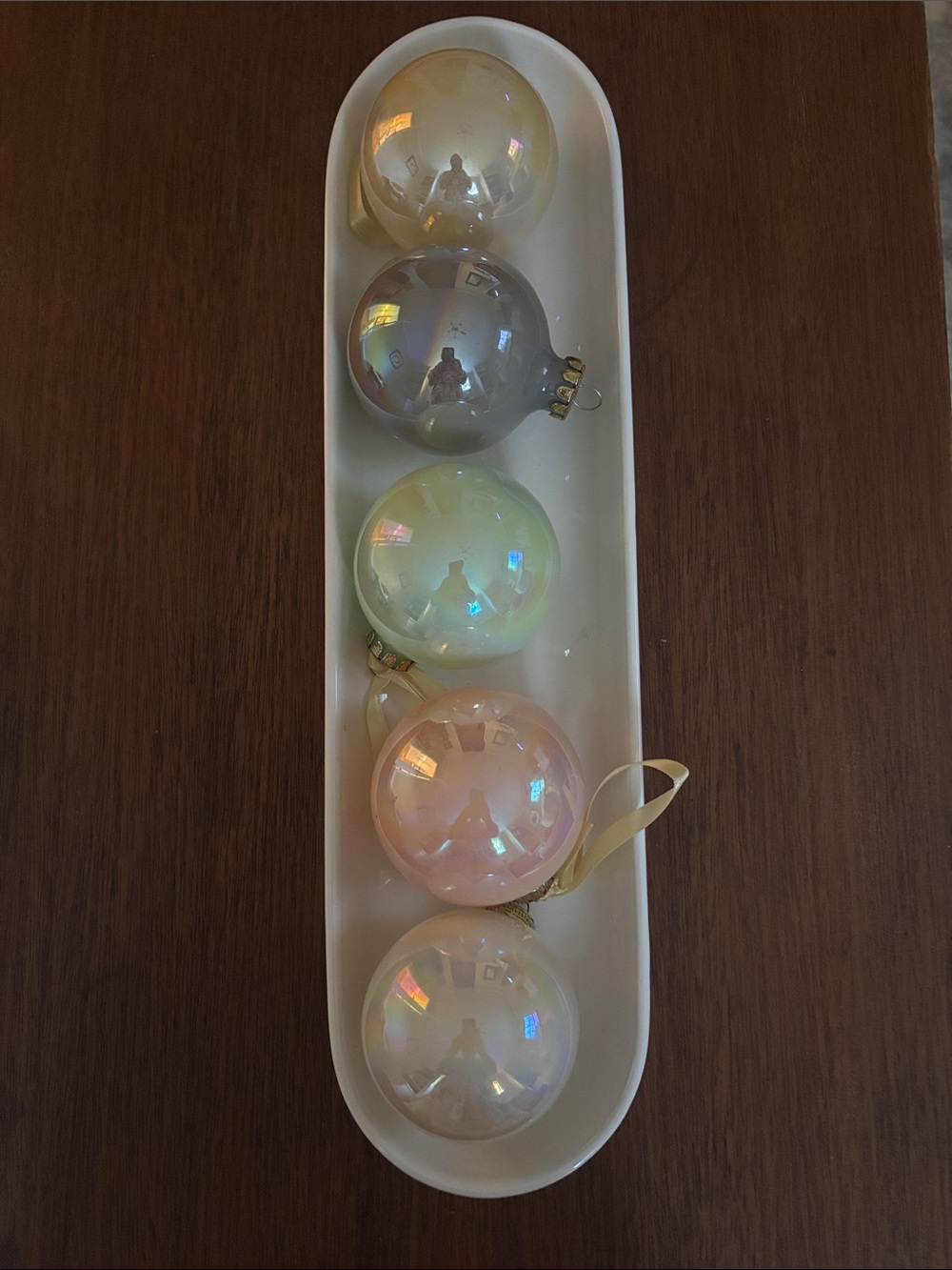 Vintage Iridescent Silvestri ornaments. Lovely! Set of Five.